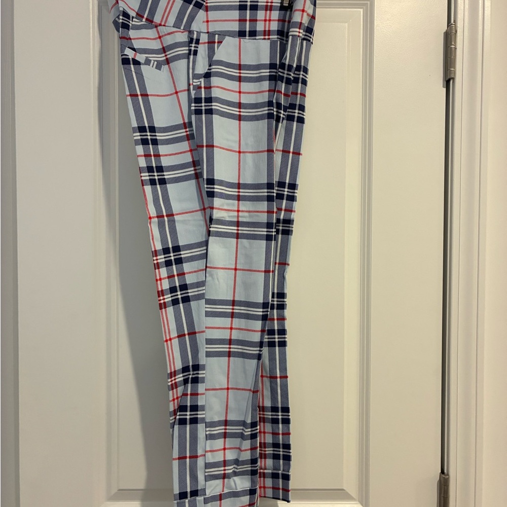 Chic Plaid Cropped Pants - Blue, Red, White